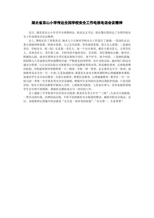 湖北省京山小学传达全国学校安全工作电视电话会议精神