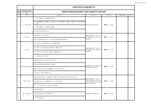 现有操作更改和新设施或新产品进行的制造可行性评估表