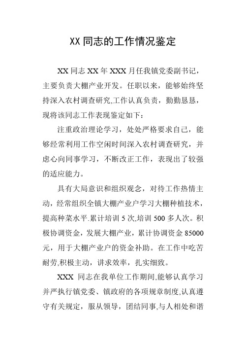 XX同志的工作情况鉴定