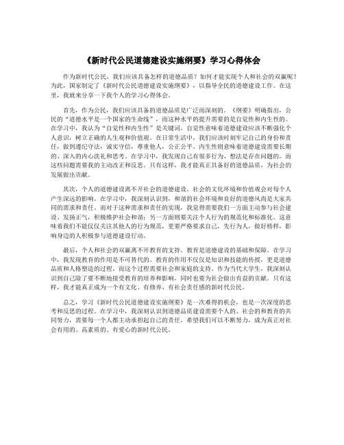 《新时代公民道德建设实施纲要》学习心得体会