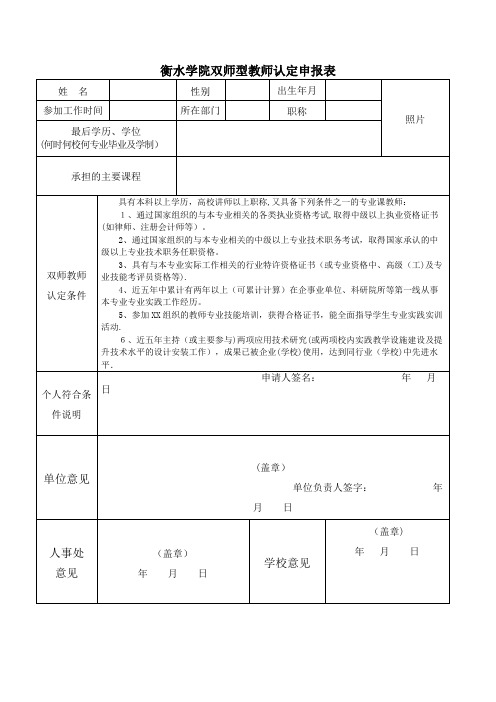 XX学院双师型教师认定申报表.doc