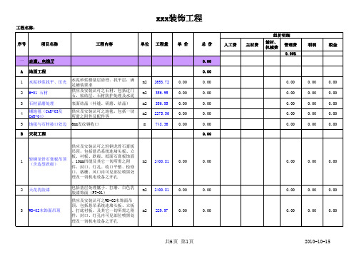 某酒店客房区室内精装修工程清单