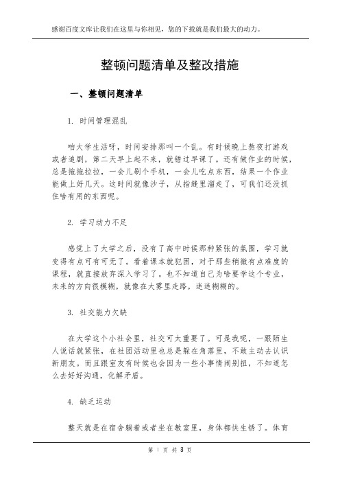 整顿问题清单及整改措施