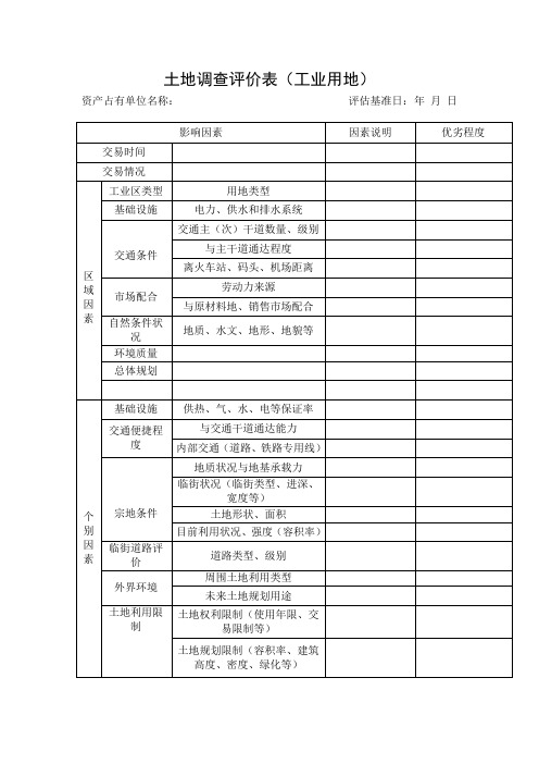 土地调查评价表(工业用地)