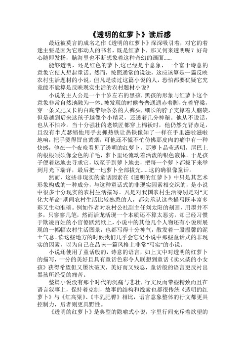 《透明的红萝卜》读后感