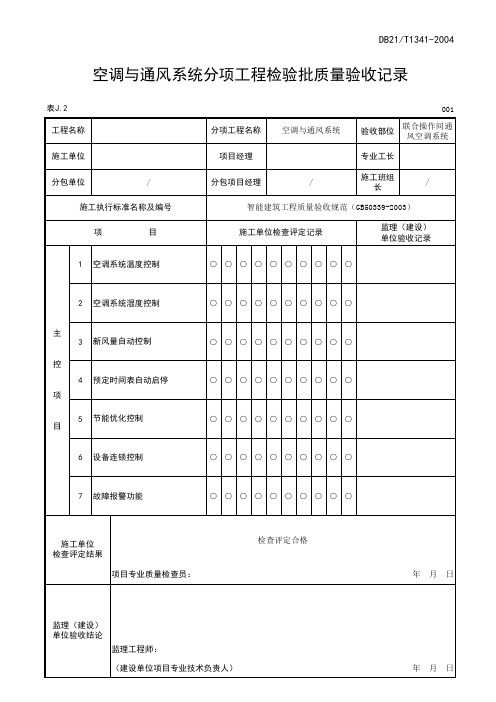 空调与通风系统分项工程检验批质量验收记录