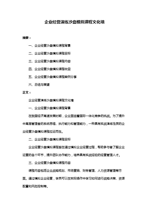 企业经营演练沙盘模拟课程文化墙