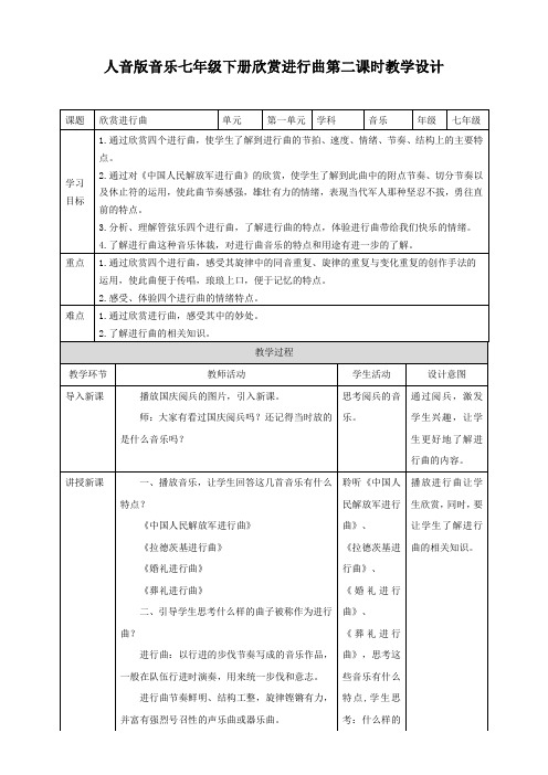 人音版七下第一单元第二课时《欣赏 进行曲》教案