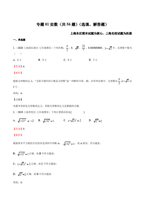 专题01 实数(选填、解答题)(上海精编)-七年级数学下学期挑战满分期末冲刺卷(沪教版)(解析版)