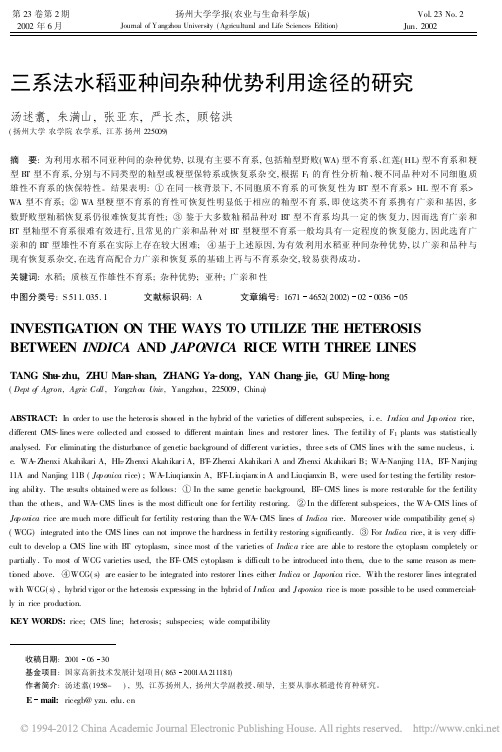 三系法水稻亚种间杂种优势利用途径的研究