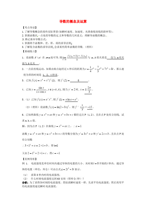 2013高考数学三轮押题冲刺 基础知识最后一轮拿分测验 导数的概念及运算