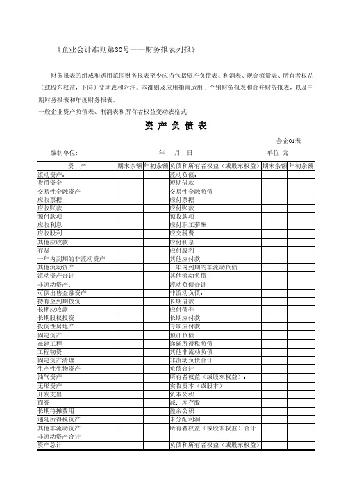 新会计准则全套报表