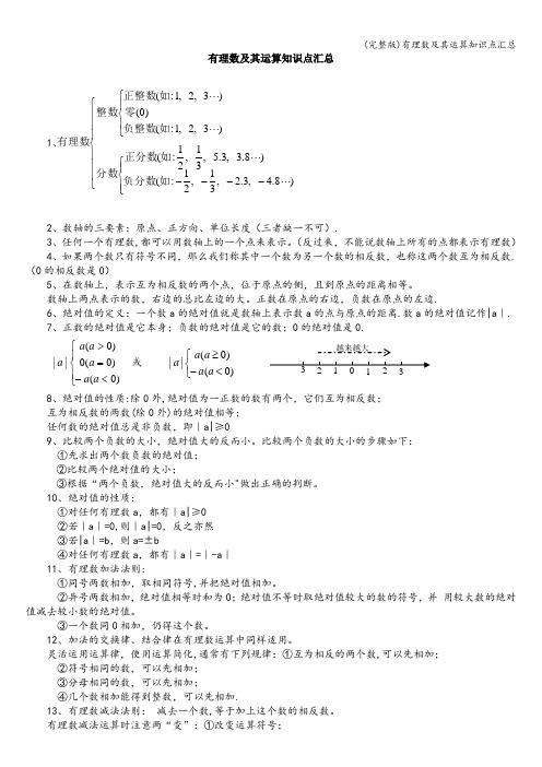 (完整版)有理数及其运算知识点汇总