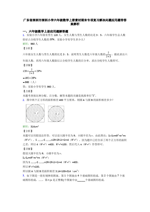 广东省深圳市深圳小学六年级数学上册素材期末专项复习解决问题应用题带答案解析