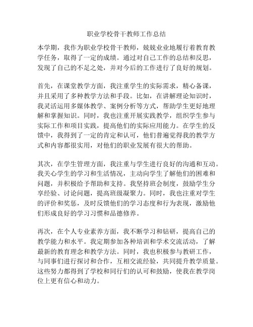 职业学校骨干教师工作总结