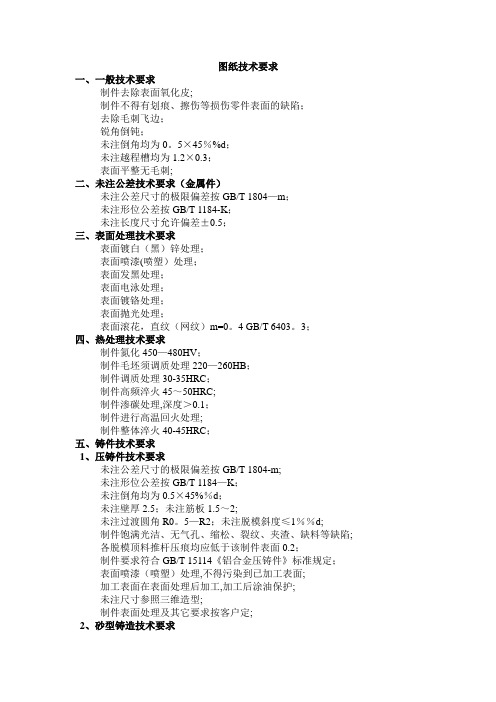 图纸上的技术要求汇总【模板范本】