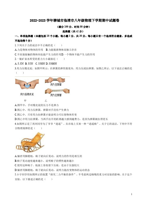 2022-2023学年聊城市临清市八年级物理下学期期中试题卷附答案