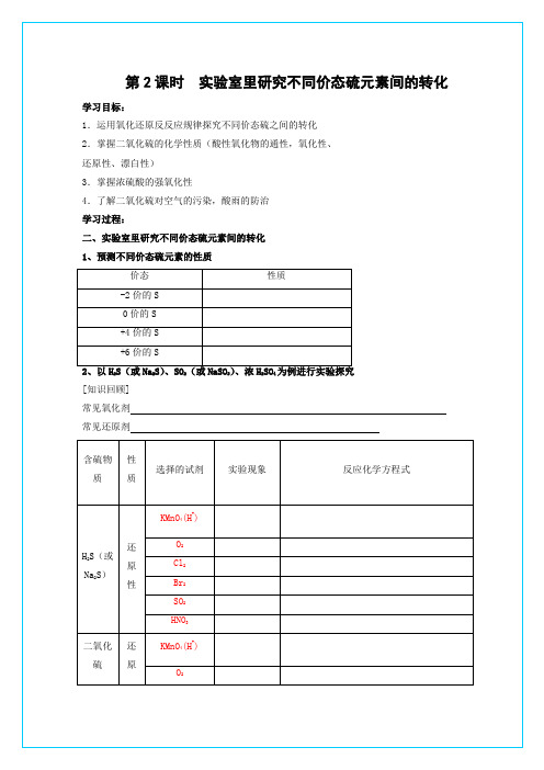 鲁科版《硫的转化》导学案