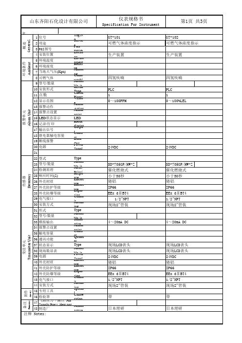 可燃气体报警器规格书