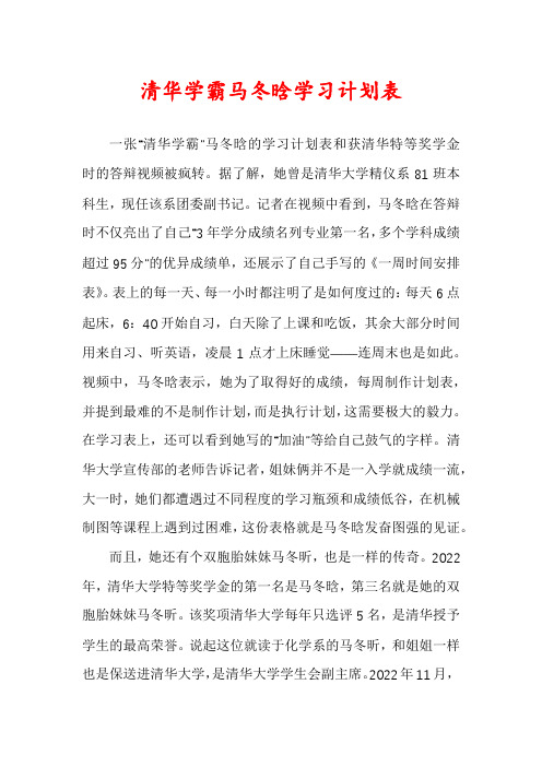 清华学霸马冬晗学习计划表