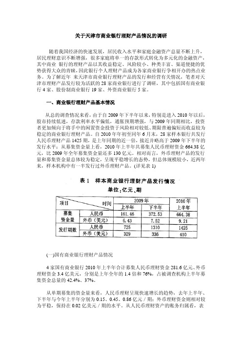 关于天津市商业银行理财产品情况的调研