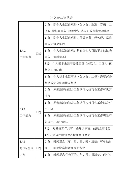 养老院社会参与评估表(范本)