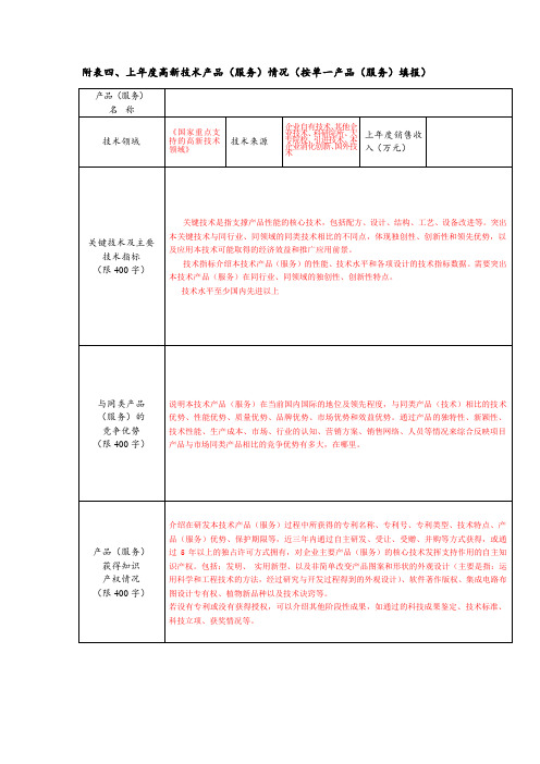 高新技术产品情况模板