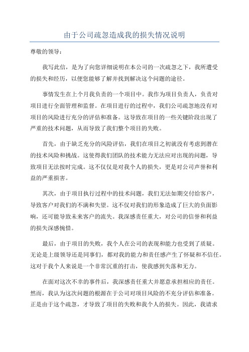 由于公司疏忽造成我的损失情况说明