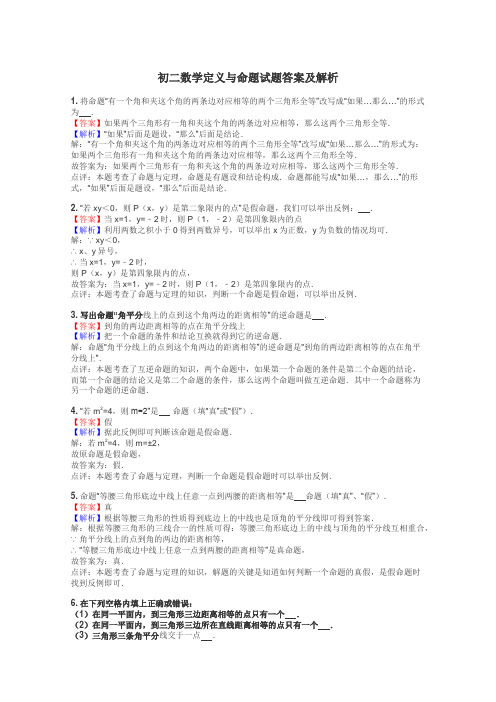 初二数学定义与命题试题答案及解析
