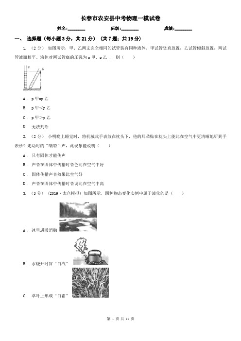 长春市农安县中考物理一模试卷