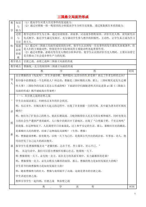 黑龙江省哈尔滨市第四十一中学七年级历史上册 第20课 三国鼎立局面的形成教案 北师大版