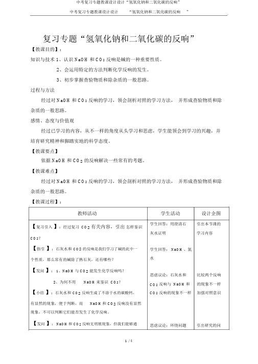 中考复习专题教案设计“氢氧化钠和二氧化碳的反应”