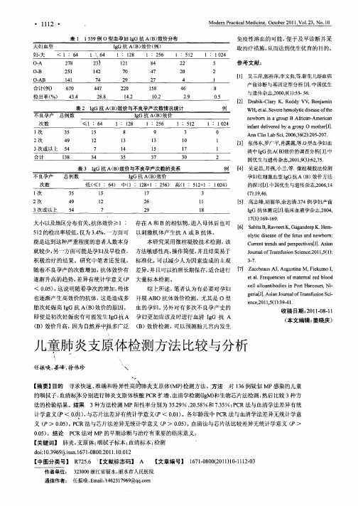 儿童肺炎支原体检测方法比较与分析