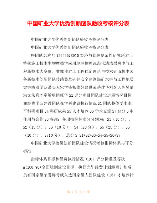 中国矿业大学优秀创新团队验收考核评分表