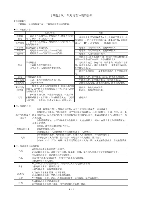 专题：风、风对地理环境的影响