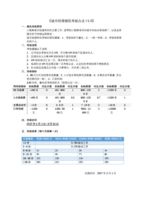 城市经理绩效考核办法V1.0