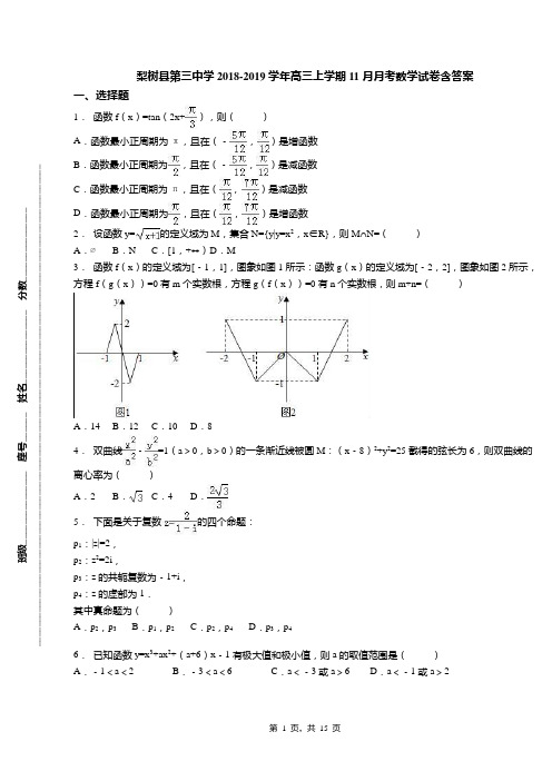 梨树县第三中学2018-2019学年高三上学期11月月考数学试卷含答案