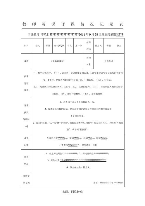 教师听课评课情况记录表