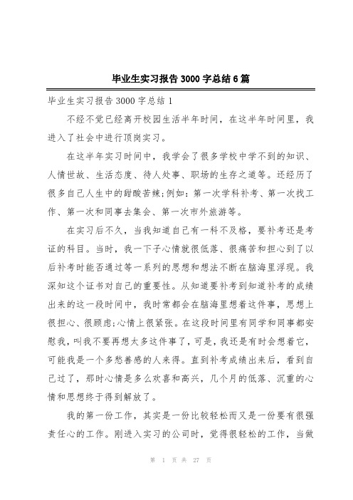 毕业生实习报告3000字总结6篇