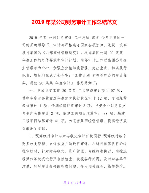 2019年某公司财务审计工作总结范文