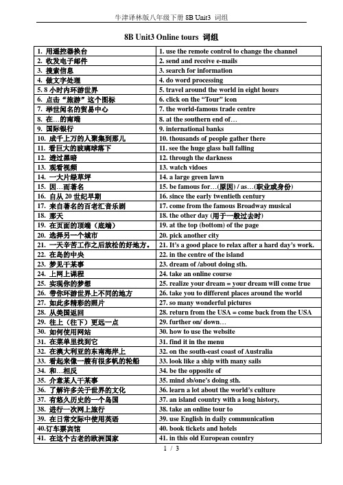 牛津译林版八年级下册8B Unit3 词组