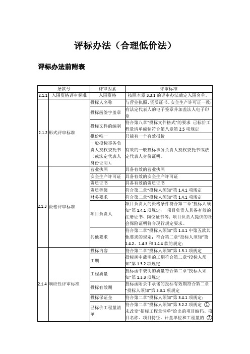 评标办法合理低价法