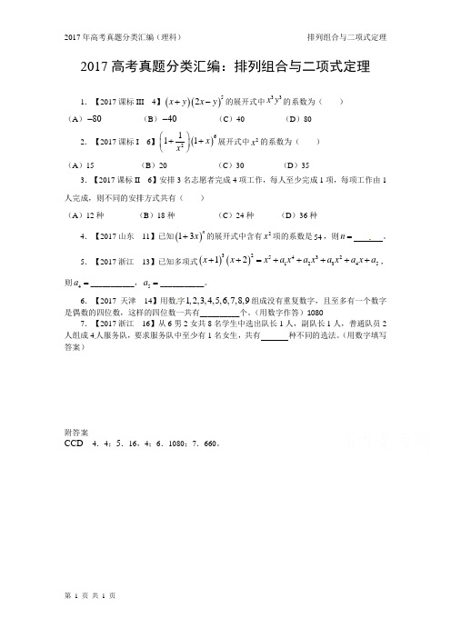 17年高考真题—理科数学9：排列组合与二项式定理