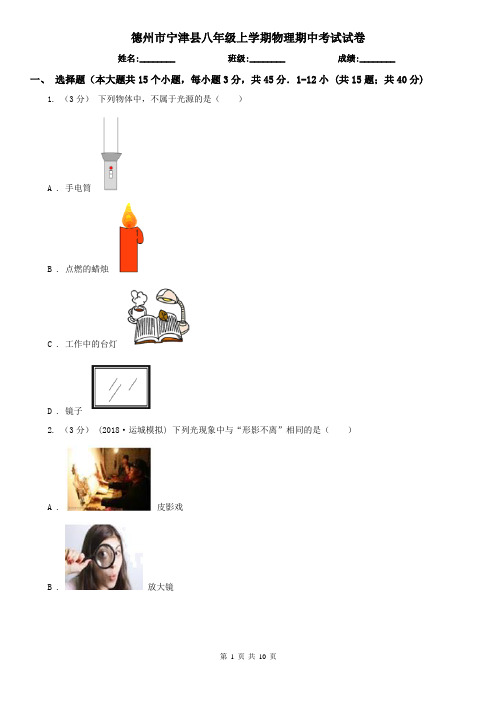 德州市宁津县八年级上学期物理期中考试试卷