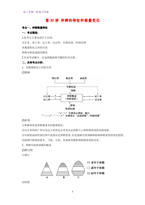 高三生物一轮复习精品学案1：第30讲 种群的特征和数量变化