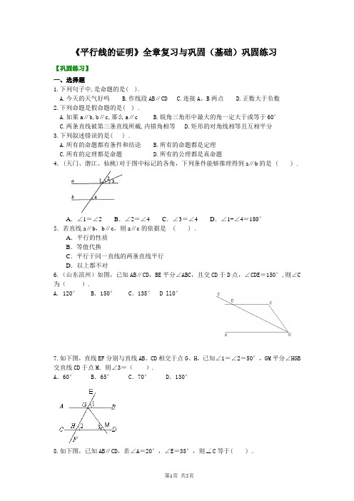 《平行线的证明》全章复习与巩固(基础)巩固练习