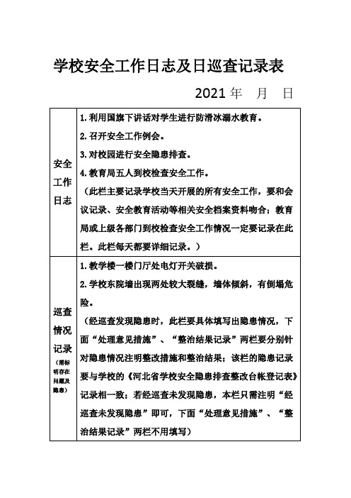 学校安全工作日志及日巡查记录表