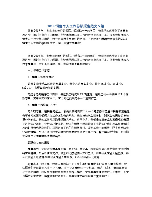 2019销售个人工作总结报告范文5篇