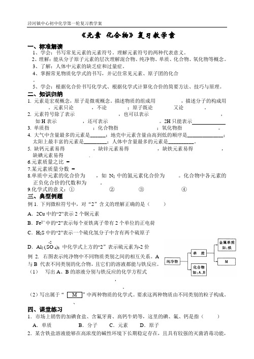 中考化学一轮复习导学案：《元素 化合物》复习教学案