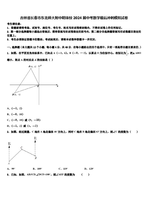 吉林省长春市东北师大附中明珠校2024届中考数学最后冲刺模拟试卷含解析